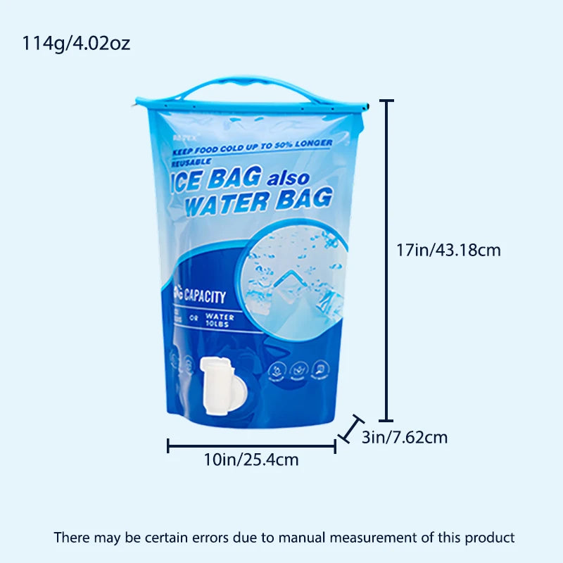 Reusable Large Capacity Ice Bag with Tap Spout Leakproof PE Water Storage Bag Portable Foldable Cooler Ice Pack for Camping Picn
