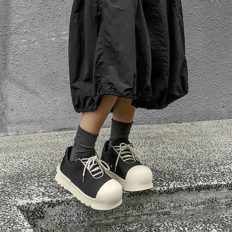 Unisex Round Toe Canvas Ankle Boots Fall Chunky Platform Height Increasing His & Hers Couple Shoes for Casual Streetwear Outdoor