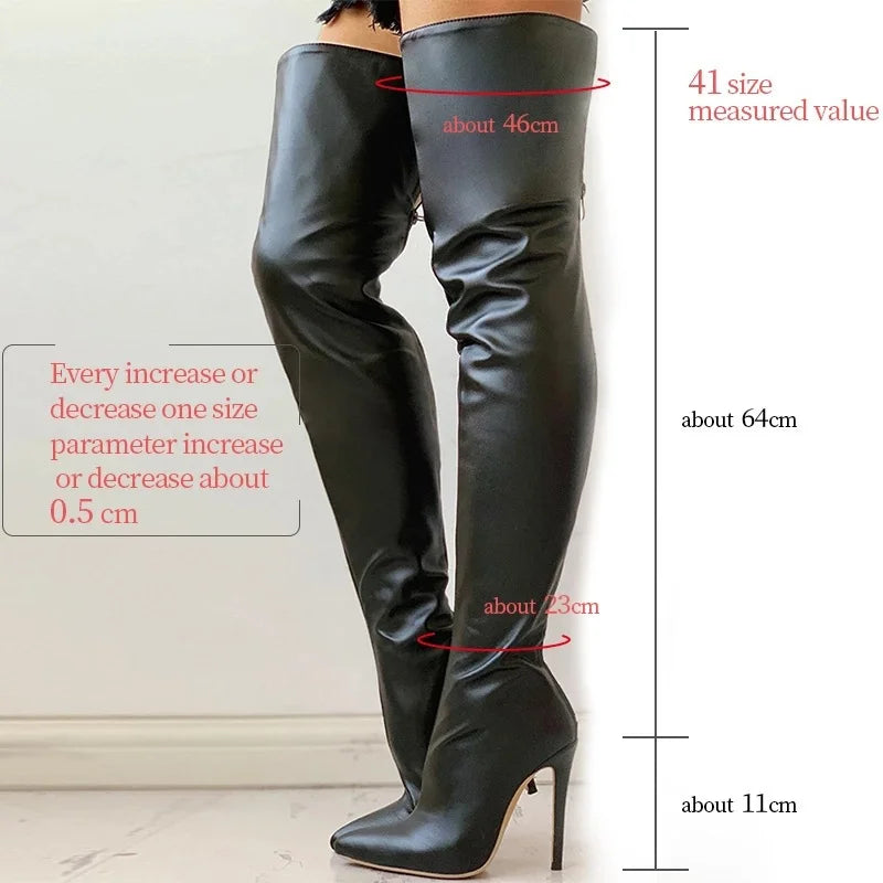 Women's Boots Platform Boots Autumn Black High Heels Boots New Sexy Over Knee Boot Pointed Zip Party Shoes Plus Size Women Shoes