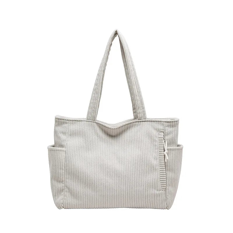 Corduroy Women Bag Fashionable Large Capacity Handbag Shoulder Bag Versatile Artistic Retro Student Class Bag with Zipper Pocket
