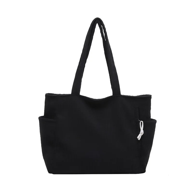 Corduroy Women Bag Fashionable Large Capacity Handbag Shoulder Bag Versatile Artistic Retro Student Class Bag with Zipper Pocket