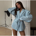 Floral Printed Blazer Jacket Women Fashion Lapel Long Sleeve Lace Up Waist Coats 2025 Autumn Lady Shoulder Pads Outerwear Blazer