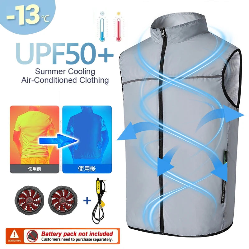 Summer  Fan Vest for Construction Sites, Cooling Workwear, Refrigeration Waistcoat, Outdoor Protective Fan Jacket, Uni