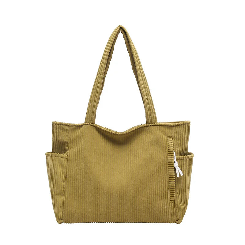 Corduroy Women Bag Fashionable Large Capacity Handbag Shoulder Bag Versatile Artistic Retro Student Class Bag with Zipper Pocket