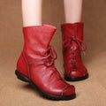 JIANBUDAN/ Genuine Leather Plush Women's Short Boots Retro Casual Autumn Winter Women's Boots Waterproof Leather Warm Snow Boots