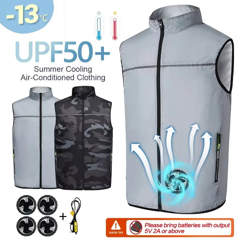 Summer  Fan Vest for Construction Sites, Cooling Workwear, Refrigeration Waistcoat, Outdoor Protective Fan Jacket, Uni