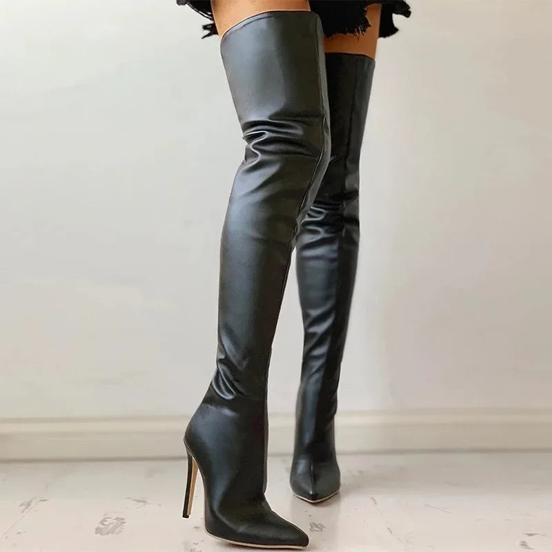 Women's Boots Platform Boots Autumn Black High Heels Boots New Sexy Over Knee Boot Pointed Zip Party Shoes Plus Size Women Shoes