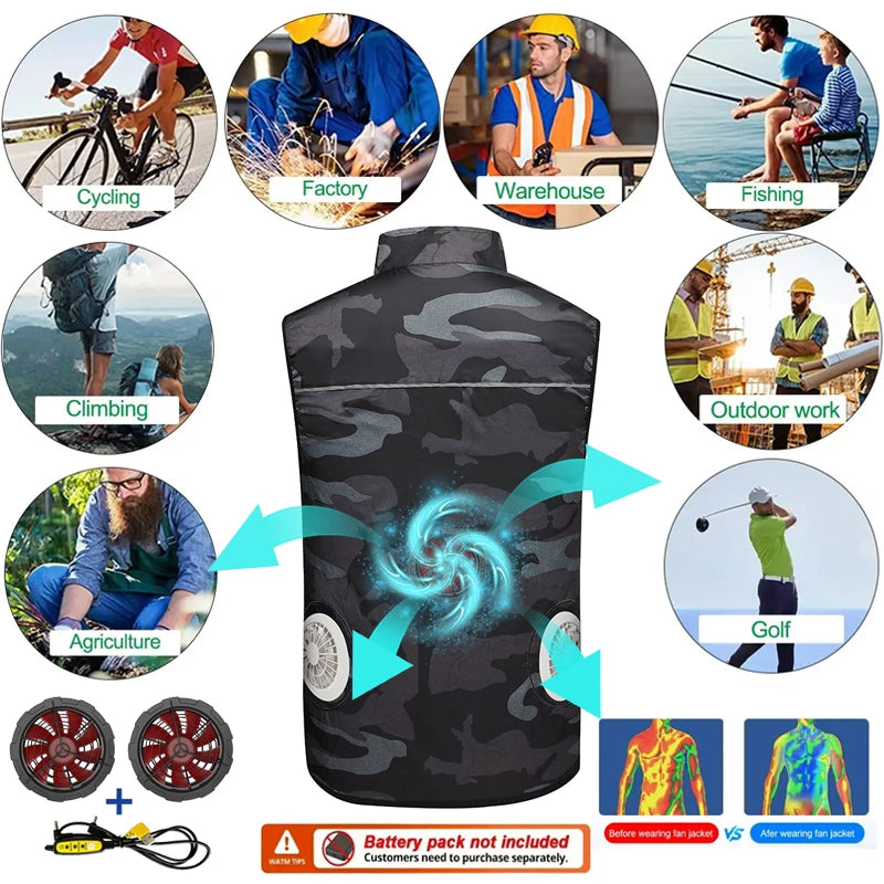 Summer  Fan Vest for Construction Sites, Cooling Workwear, Refrigeration Waistcoat, Outdoor Protective Fan Jacket, Uni