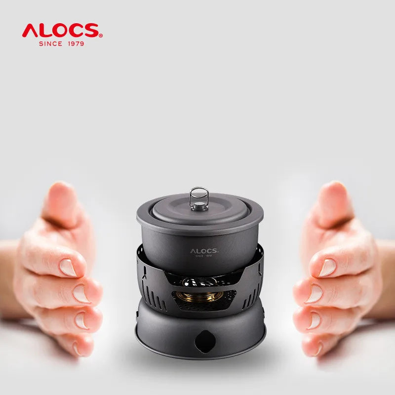 Outdoor Cooking Pot Set ALOCS CW-C05 Camping Portable Easy Storage Picnic Pot With Alcohol Stove Blast Proof Stove Cover Pot