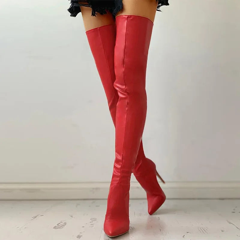 Women's Boots Platform Boots Autumn Black High Heels Boots New Sexy Over Knee Boot Pointed Zip Party Shoes Plus Size Women Shoes