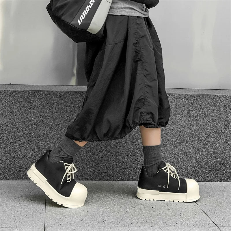 Unisex Round Toe Canvas Ankle Boots Fall Chunky Platform Height Increasing His & Hers Couple Shoes for Casual Streetwear Outdoor