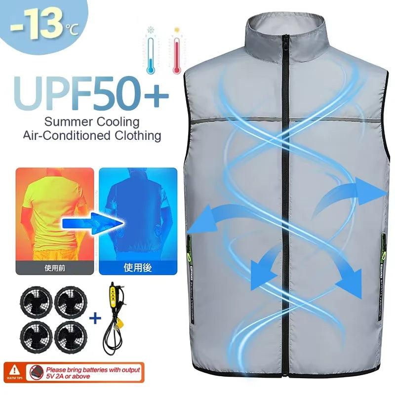 Summer  Fan Vest for Construction Sites, Cooling Workwear, Refrigeration Waistcoat, Outdoor Protective Fan Jacket, Uni