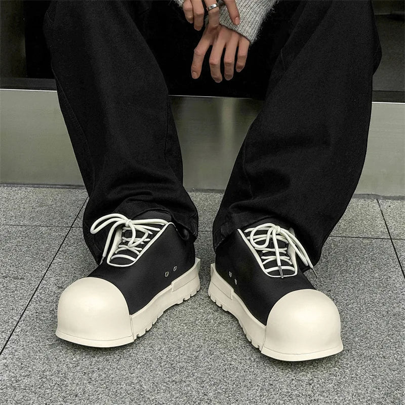 Unisex Round Toe Canvas Ankle Boots Fall Chunky Platform Height Increasing His & Hers Couple Shoes for Casual Streetwear Outdoor