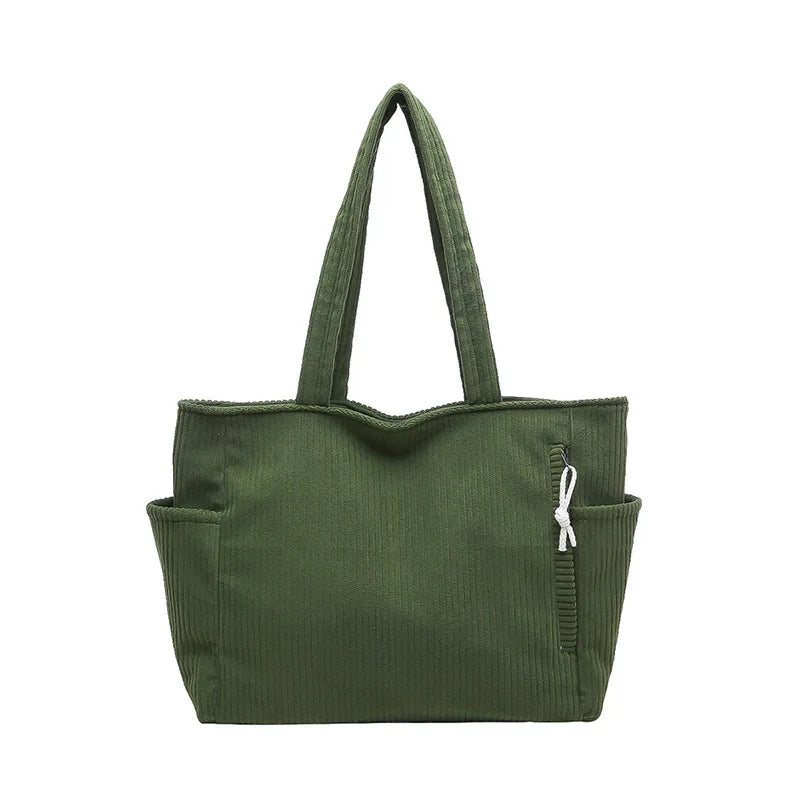 Corduroy Women Bag Fashionable Large Capacity Handbag Shoulder Bag Versatile Artistic Retro Student Class Bag with Zipper Pocket